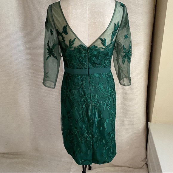 Embroidered Mesh Formal Midi Dress Emerald Green - Picture 6 of 9